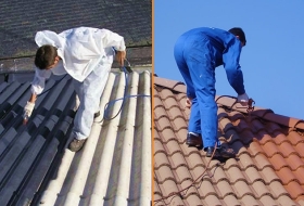 Rénovation toiture peinture colorée pour toiture en fibrociment